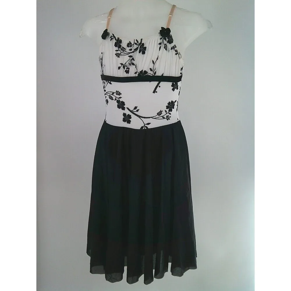 Pre-Owned Dance Costume Dansco  Medium Child Black Floral Design Ballet Glitter